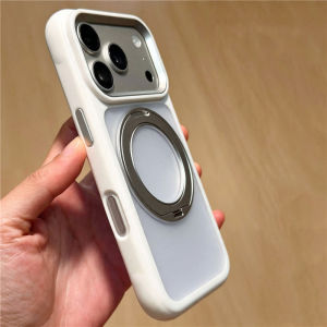 Luxury Rotating Holder Shockproof Case For iPhone 17Promax 18Pro 17Pro For Magsafe Alloy Lens Frame Matte Hard Cover