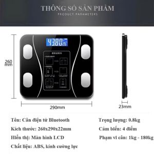 Cân điện tử Bluetooth thông minh đo chính xác 0.05kg – kết nối App theo dõi sức khỏe LCD HD