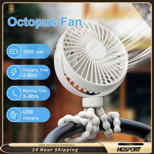 【HOSPORT】 Portable Home Outdoor Small Fan USB Charging 2000mAh Table Outdoor Cooler Neck Fan 3 Speeds Summer Mute Small Octopus Fan Portable Outdoor Clip On Fan
