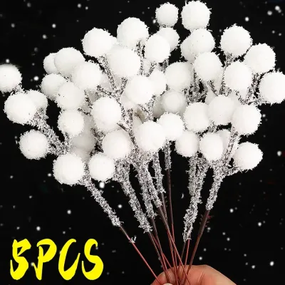 50Pcs White Snow Berries Branch Artificial Fake Plant Wreath Xmas Tree Berry Home DIY Crafts Christmas Decorations