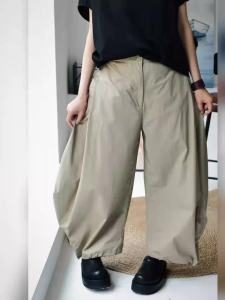 100% Cotton Harlan Pants Personality Is Full Of Thin High Waist Kneading Cocoon Type LENGTH Wide Leg Casual Pants Women Spring Summer