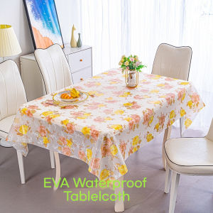 Durable EVA Tablecloth Waterproof Oilproof Heatproof Pastoral Floral Washable Non Slip Suitable For 4/6/8/10 Seats Rectangular Dining Desk Coffee Tablecloth