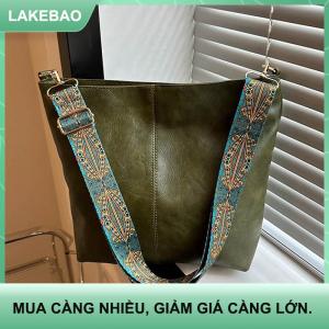 【LAKEBAO】 Túi đeo vai nữ thời trang màu Trơn Cổ Điển Túi đeo chéo xô Dây đeo rộng đơn giản sức chứa cao