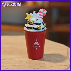QUANSEN บ้านตุ๊กตา1 12คริสต์มาสแก้วใส่เครื่องดื่มลาเต้บ้านตุ๊กตาคริสต์มาสร้านกาแฟขนาดเล็กอุปกรณ์ตกแต่งภาพขนาดเล็ก