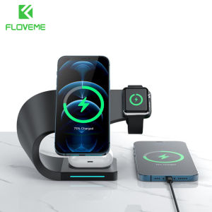 FLOVEME 15W 4 in 1 Magnetic Wireless Charger For iphone Watch Airpods Pro Smart Automatic Desktop Stand Wireless Charger