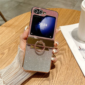 Glitter Ring Holder Stand Case for Samsung Galaxy Z Flip 5 4 3 6 7 8 ZFlip 7 Flip5 Bracket Bling Diamond Gradient Plating Cover