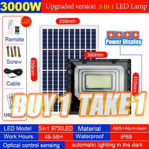 【BUY 1 TAKE 2】solar flood light 3000W outdoor waterproof IP68 original 606LED 680000mAh with solar panel garden lamp room night light bulb for courtyard automatic with remote control christmas decorations 2025 As low as 299 pesos