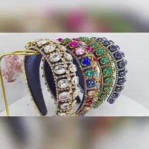 Elegant Baroque Crystal Bead Velvet Headband for Women Girls - Padded Thick Hair Accessories for Daily Wear Parties Weddings