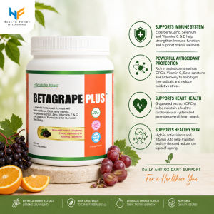 Essentially Yours Betagrape Plus Antioxidant Drink With Elderberry and Vitamin C. Supplement for General Health and Well Being. 500g powder 25 servings. Orange Flavour