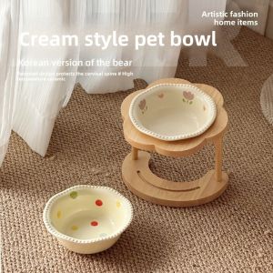 OUTOPEN Anti Slip Ceramic Cat Bowl Neck Protection 15 Degree Inclined Cat Feeding Station Cartoon Stable Elevated Cat Water Bowl Cat/Puppy/Bunny
