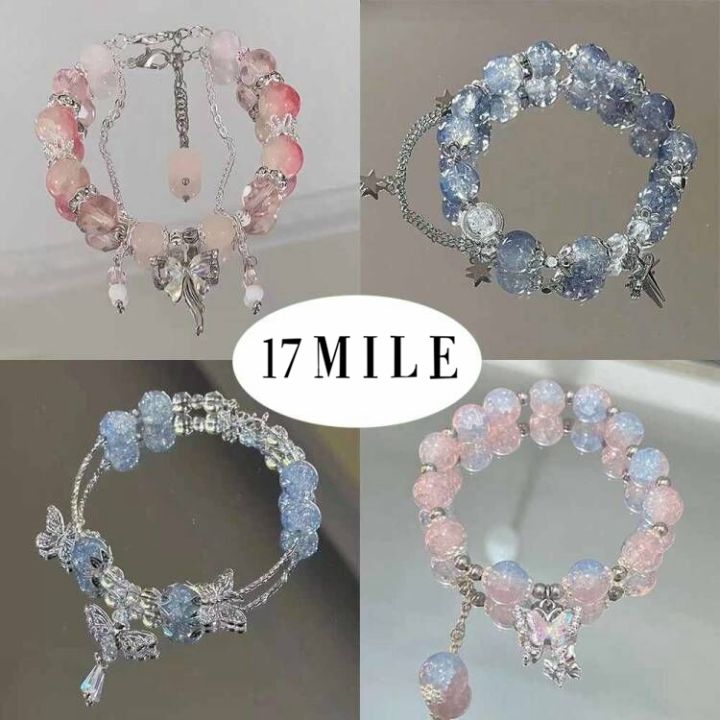 17 MILE Lucky Crystal Beads Bracelet for Women Elegant Butterfly Moon ...