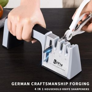 COOLSOO 4-in-1 Kitchen Sharpener Stone Anti Slip Stainless Steel 3/4 Segment Sharpener Portable Diamond Scissor Sharpening Tools Kitchen Accessories