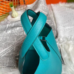 Hand-stitched wax line cowhide bucket bag lychee grain leather large capacity commuter handbag fashion casual womens bag