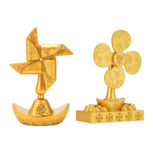 Golden Rotating Windmill Metal Sculpture Ornament Fengshuis Decors For Living Room Desk Office Shelf Decorative Gift