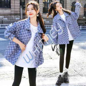 เสื้อยีนส์ ลายตาราง เสื้อแจ๊คเก็ตยีนส์ เนื้อผ้ายีนส์ เสื้อคลุมสไตล์เกาหลี งานสวย (9169)
