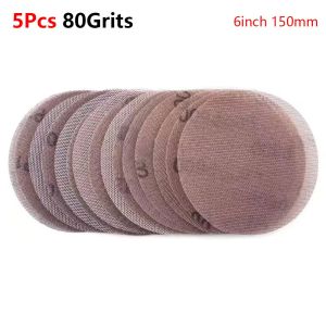 AODDO 5Pcs 80-1000 Grits Đĩa chà nhám dạng lưới  sau có móc và vòng dán 6 inch 150mm Đĩa chà nhám mài mòn Bền bỉ Chống tắc nghẽn Đĩa chà nhám dạng móc và vòng để chà nhám gỗ  loại vách thạch cao