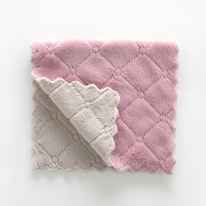 PaulWeekend ผ้าเช็ดจานดูดซับแข็งแรงสองด้านพิมพ์ลายเรียบไม่มีการหลุดร่วงของเส้นผมและผ้าเช็ดจานผ้าคอรัลฟลีซไม่มีน้ำมันผ้าเช็ดจานที่เปียกและแห้ง