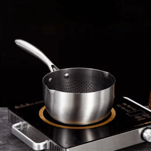 FEELDG Versatile Stainless Steel Pot with Cover 18cm Non-Stick Food Pot Versatile Boiling Flat Bottom Pan Kitchen