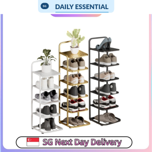 【DAILY ESSENTIAL】 Slim Metal Shoe Rack | 4-7 Tiers | Gold Ivory or Matte Black