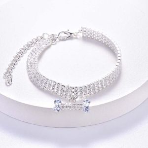 ER52858 Adjustable Three Drainage Diamond Jewelry Puppy Accessories Zircon Bone Dog Chain Cat Jewelry Pet Collar Dog Necklace Pet Supplies