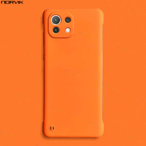 NORVIK Cute Frameless Orange Hard Phone Case for Xiaomi Mi 13 12 12T 11 11T 10T Lite Redmi Note 12 11 11S 10 9 9S POCO F5 X4 F4 M4 M3 GT Pro 4G 5G Luxury Ultra Thin Borderless Design Back Cover Casing N11-1