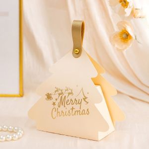 DECALE 10PCS Triangle Shape Gift Boxes with Handles Paper Compact Party Favor Box Unique Small Size Candy Gift Box Christmas Tree