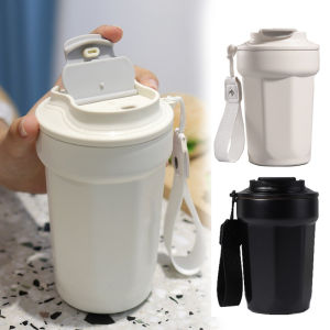 450ML Insulated Coffee Mug With Dual-Drink & Portable Strap Lid 316 Stainless Leak prevention Home