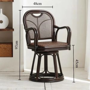 FFBH Nordic Rattan Swivel Chairs Living Room Single Leisure Arm Chair Swivel Base Comfy Chair with Upholstered Living Room Furniture T4N8K