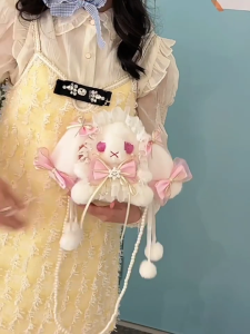 Women Rabbit Bag with Bowknot Messenger Bag Japanese Style Crossbody Bag Cute Dolls Shoulder Bag for Daily