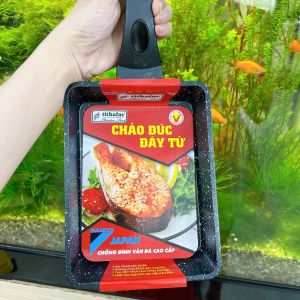 Chảo Vuông Vân Đá Bếp Từ Tithafac 13.5 x 37.5cm - Chảo chống dính vân đá dùng được bếp từ