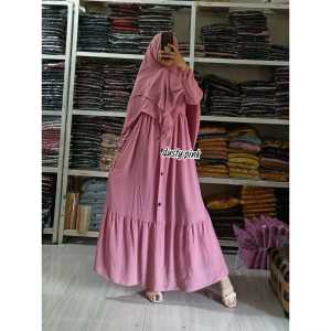 GAMIS SET HIJAB ARIANA KANCING / GAMIS CERUTY BABYDOLL FUL FURING / GAMIS SET HIJAB DEWASA