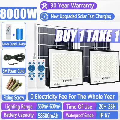 BUY 1 TAKE 1 Solar Light 10000W Super Battery Life Outdoor Waterproof Solar Flood Light With Solar Panel Original 606LED 680000mAh garden lamp room night light bulb for courtyard automatic with remote