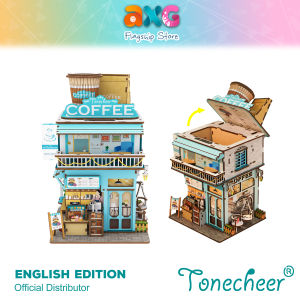 Tonecheer Cape Coffee Shop Miniature House Deskbin Storage Puzzle (TQ181) Wooden Kit Motion Detector