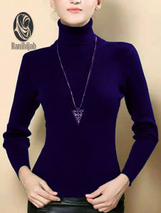 RANIHIJABTAS sweater baju rajut wanita turtle neck kerah tinggi polos garis salur lengan panjang terbaru tebal nyaman