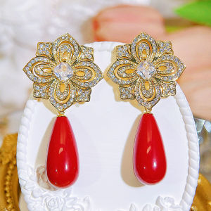 SEQUITO เครื่องประดับหูสตรีแบบมีดอกชุบทองเหลือง AAA ลูกบาศก์เพทายดอกไม้ต่างหูรูปหยดน้ำสีเขียวหยดน้ำสำหรับ SE978งานเลี้ยง