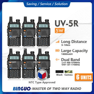 Baofeng UV5R Walkie Talkie Set Of 6 Dual Band UHF/VHF Two Way Radio Long Range High Power Portable Handheld FM Radio Original COD