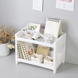 Double-Layer Desktop Storage Rack Plastics Cosmetics Organizer Foldable Stationery Storage Rack for Office Kitchen Seasoning Bathroo Universal Storage Rack