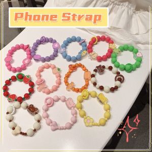 Phone Strap Hand Chain Round Bead Candy Anti-lost Cellphone Lanyard Cover Keychain Backpack Pendant