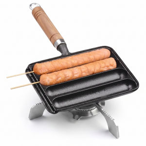 4-Slot Cast Iron Sausage Pan with Integrated Hooks for Easy Sausage Grilling at Home Durable Heavy Duty Cookware for Kitchenware