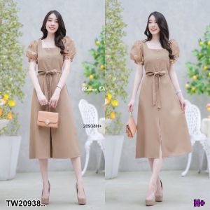 TW20938 เดรสแต่งแขนตุ๊กตาปอมๆ ทรงคอเหลี่ยม ..