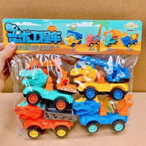Đồ chơi combo 4 xe công trình xe ben xe bồn xe cẩu xe xúc 4 xe khủng long cao cấp Chammy đồ chơi dành cho bé