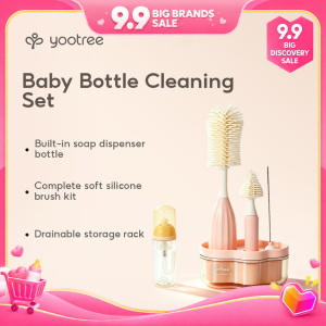 yootree 6-in-1 Baby Bottle Cleaning Set Silicone Bottle Brush Nipple Brush Drying Rack Soap Dispenser Soft Bristles