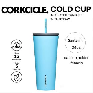 Corkcicle 710ml Cold Cup Stainless Steel Thermal Tumbler With Straw and Lid Car Cup Holder Friendly Reusable Water Bottle Triple Insulated Stainless Steel Travel Mug BPA Free Keeps Beverages 24oz Cold for 12 Hours Hot for 5 Hours black latte lavender