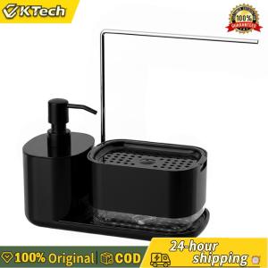【Free Shipping】 Manual Push Soap Boxsoap Dispenser with Tray and Sponge Holder Sink Countertop Storage Organizer Dish and Hand Soap Dispenser for Kitchen Sink