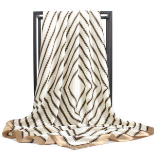 Jifang Women Striped Satin Silk Square Scarf 90x90cm Fashion Stripes Satin Muslim Bawal Hijabs Scarves Bandana WJ519