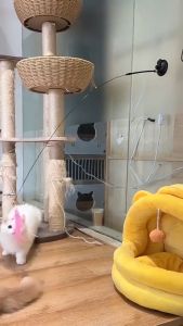 Cat Feather Teaser Stick With Suction Cup 360° Rotating Detachable Teaser Toys Mainan Kucing