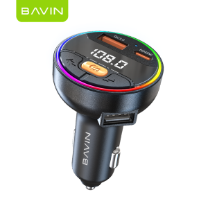 BAVIN PC2079 45W PD+QC3.0 Ultra-Fast MP3 Car Charger RGB 7-Color Lights for iPh & Android (Supports iPh17 Series)