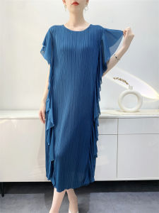 L-853# One Size (45-75kg) Summer Pleated Lace Midi Dress Elegant Comfort And Casual WomenS Clothing
