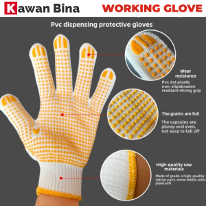 Sarung Tangan Tebal Tidak Licin Nilon Benang Kapas 12Pair Thick Non Slip PVC Dotted Gloves Cotton Yarn Nylon Glove