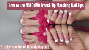 NOVO OVO French Tip Matching Press on Nail tips set BERRY PINK Square Finger and Square Round Toe Nail Tips kit Soft Gel Nail Extension Pre-applied Tip Primer & Matte Base Coat x 15 Sizes 360 pcs